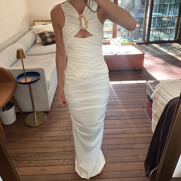 Capucine White Ruched Maxi Dress Gown Miss Rosier XS Cream Ivory Goddess Bride - Picture 9 of 15